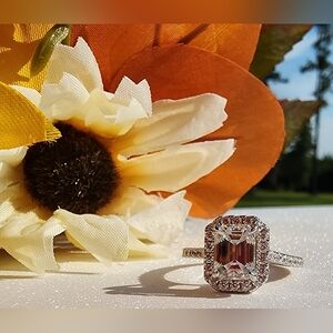 *NEW* 2ct Emerald Cut Moissanite w/halo Set In White Gold Plated Sterling Band